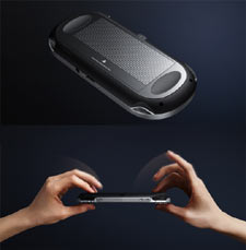 Demonstration of how the rear touch panel of the PlayStation Vita works