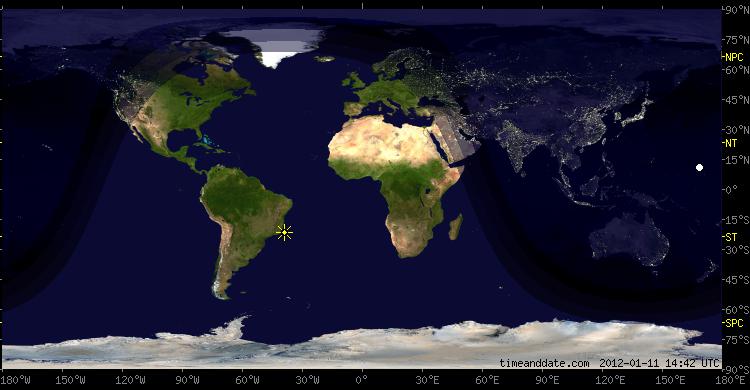 Map showing day and night parts of the world