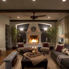 Contemporary Family Room with wrought iron fire place screen