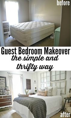 Guest Bedroom makeover on a budget! See how thrifted finds, a little paint, some DIY made this guest bedroom lovely!