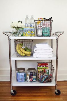 Guest Cart: Pamper your guests with a guest cart. Make sure to include all those essentials like linens, extra toothbrushes and a few snacks.