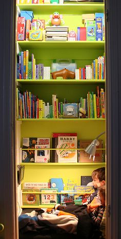 closet without door becomes reading nook. perfection.