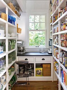 It's all about the shelves in this pantry! Storage Solutions We Love at Design Connection, Inc. | Kansas City Interior Design http://designconnectioninc.com/blog/ #PantryIdeas #InteriorDesignInspiration #StorageSolutions