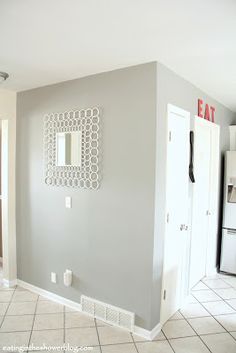 After two tries, some tears, and good advice from a friend, we got the gray wall color right with Benjamin Moore Platinum Gray. It is exactly what we wanted- never looks blue or lilac in any light.