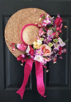 Straw Hat Spring Wreath Summer Wreath Beauty by KraftsByViktorija - Emerald Lily Craft Studio, $49.00