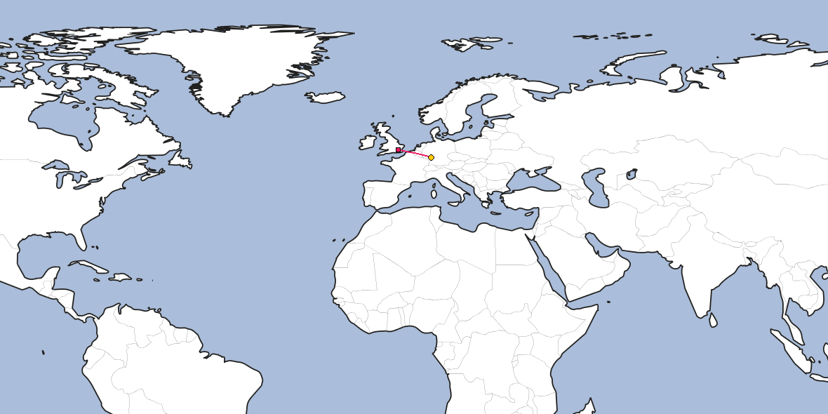 Map – Shortest path between London and Worms