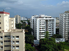 A skyline consisting of several low-rise and mid-rise buildings