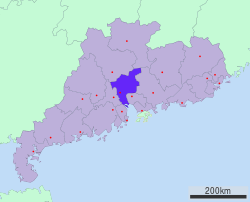 Location of Guangzhou in Guangdong