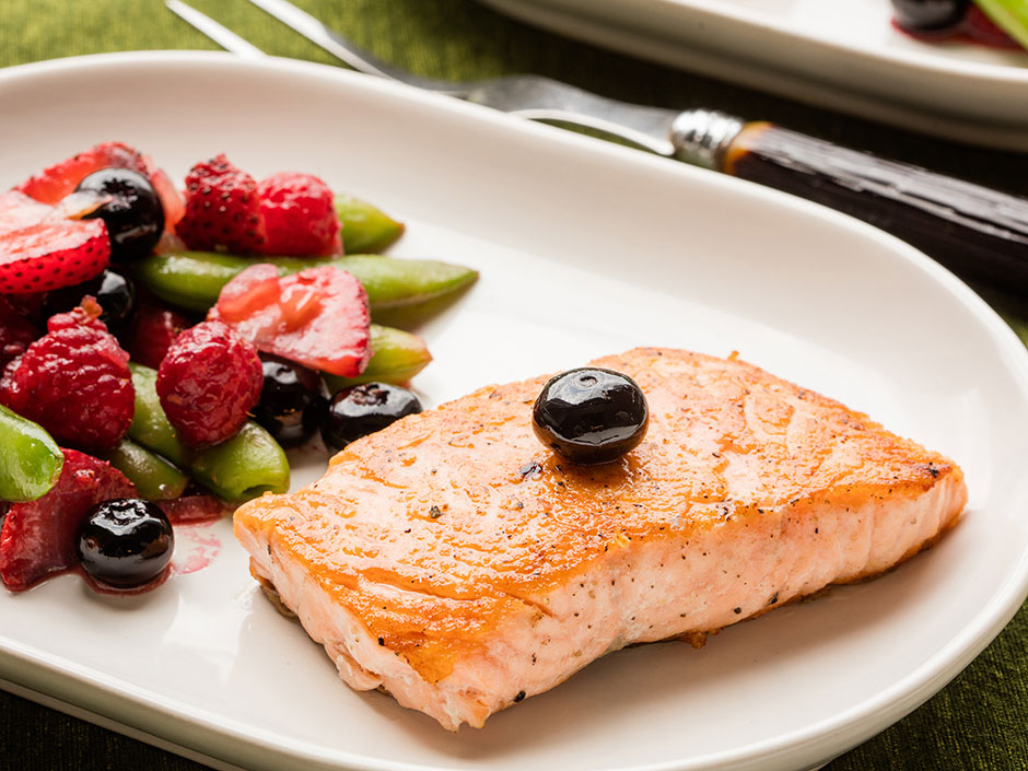 Fruity salmon is lean and light, rich in colour and contrasts