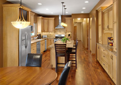 Scandinavian Kitchen with stainless steel stove hood