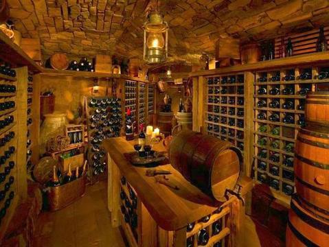 Rustic Wine Cellar with built in wine shelves