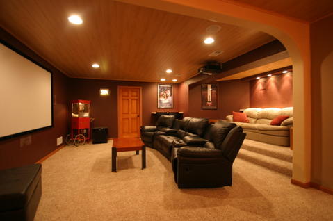 Traditional Home Theater with black leather recliners