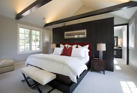 Contemporary Bedroom with light silver painted walls