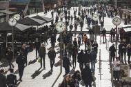 Commuters and tourists in Canary Wharf, London, United Kingdom.