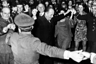 Greek Prime Minister George Papadopoulos dancing in the street with high ranking officers, at the barracks of the Greek Air Force during Easter celebrations, April 17th 1969. (Photo by Keystone/Hulton Archive/Getty Images)