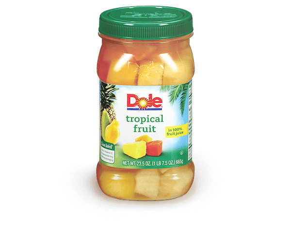 Image contains Dole Jarred Tropical Fruit