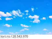 Купить «Blue sky with white light clouds», фото № 28543970, снято 12 мая 2018 г. (c) Роман Сигаев / Фотобанк Лори