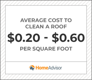 the average cost to clean a roof is $0.20 to $0.60 per square foot. 