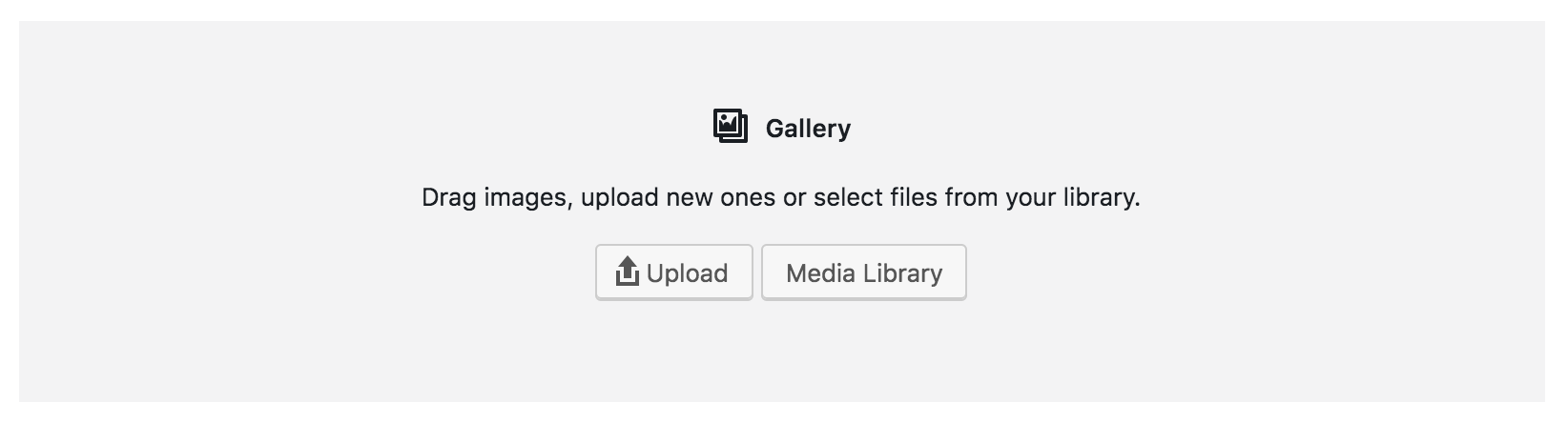 An example of a gallery block’s setup state on a grey background