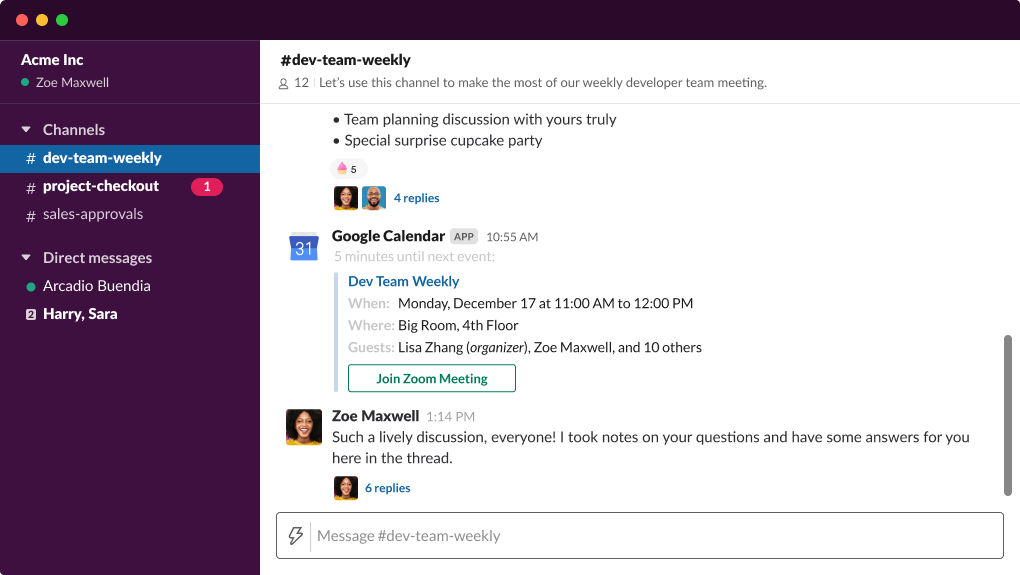 Interactive demo of Slack