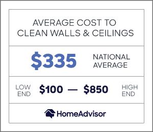 the average cost to clean walls and ceilings is $335 or $100 to $850