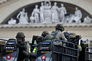 Belarus Interior Ministry special forces attend a parade marking the 100th anniversary of the Belarusian Police in Minsk, Belarus, Saturday, March 4, 2017. (AP Photo/Sergei Grits,Pool)