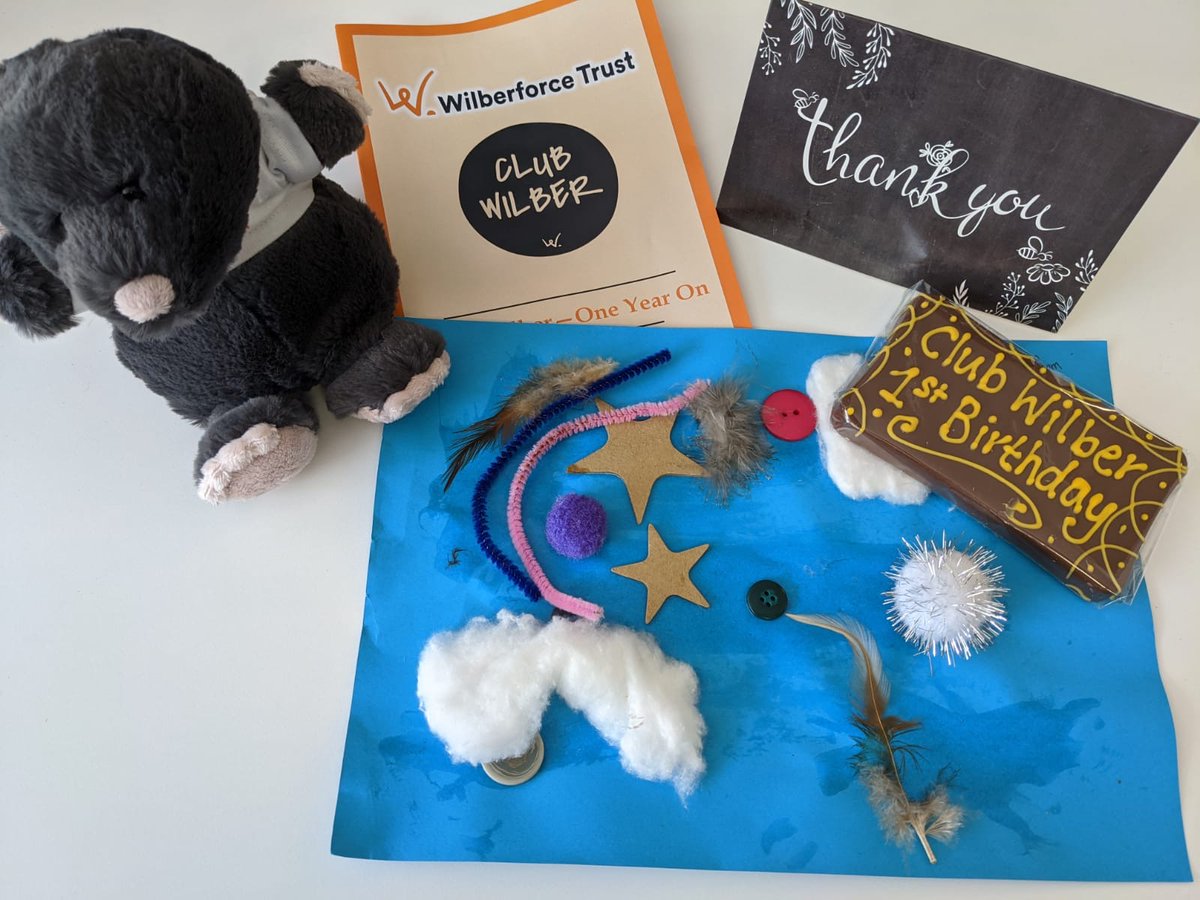 hand made card, cuddly toy and thank you card