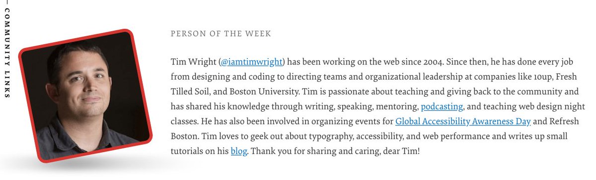 The Person of the Week is Tim Wright.