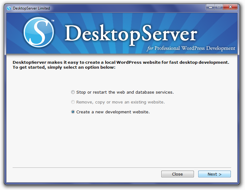 DesktopServer Create A New Development Website Screen