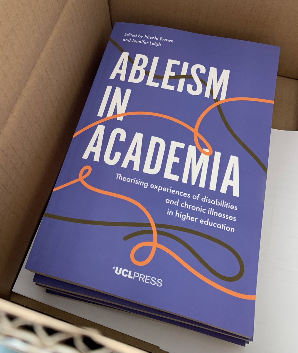 Cardboard box containing Ableism in Academia book