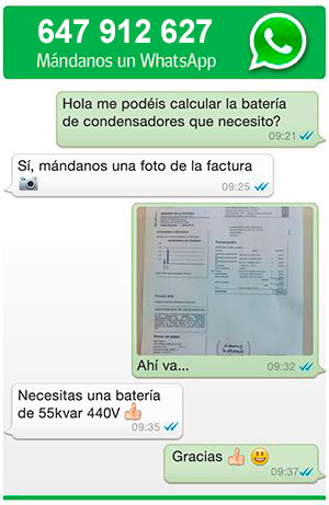 Cálculo gratuito de batería de condensadores por WhatsApp