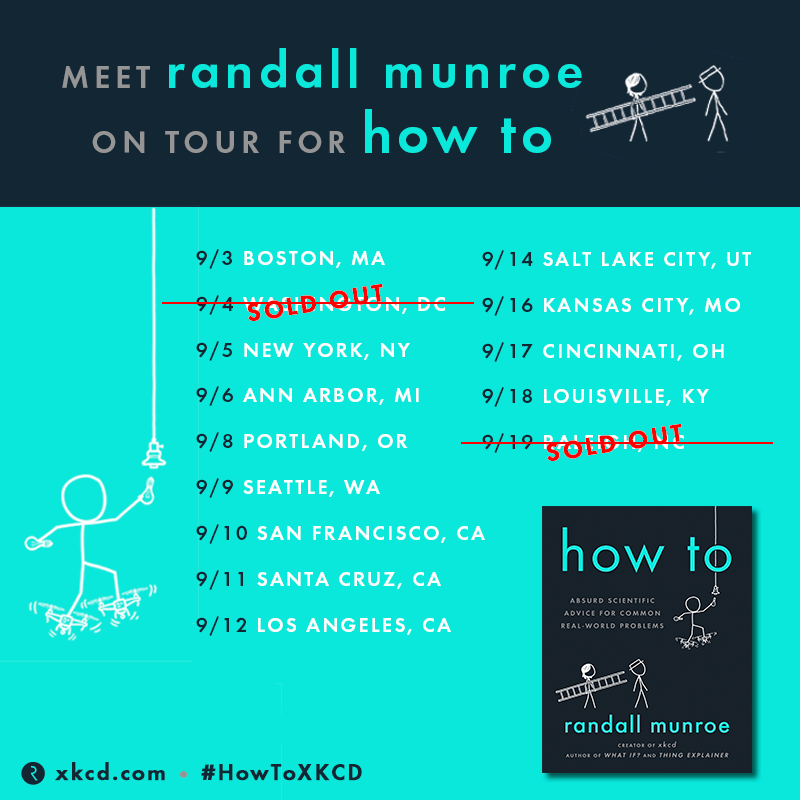 graphic showing the tour stops and dates for the launch of the book How to with the same information in the text below