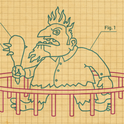 Patent Troll line art on graph paper; troll is in a small jail cell, ready to escape.