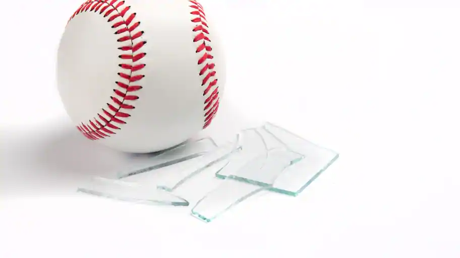 baseball with broken glass