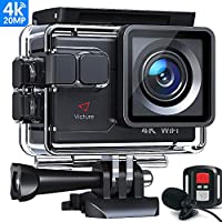 Victure AC700 Cámara Deportiva 4K Wi-Fi 20MP (Cámara de Accion Acuatica de 40M con Control Remoto y Micrófono Externo...