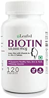 Leafed Biotin 10000mcg Maximum Strength with Zinc, Iron & Vitamin E, A, C, D2 for Hair Skin & Nails - 120 Vegetarian Tablets