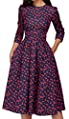 Simple Flavor Women's Floral Vintage Dress Elegant Midi Evening Dress 3/4 Sleeves