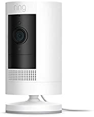 Ring Stick Up Cam Plug-In HD security camera with two-way talk, Works with Alexa - White