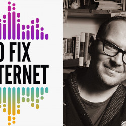 Podcast logo + Cory Doctorow photo