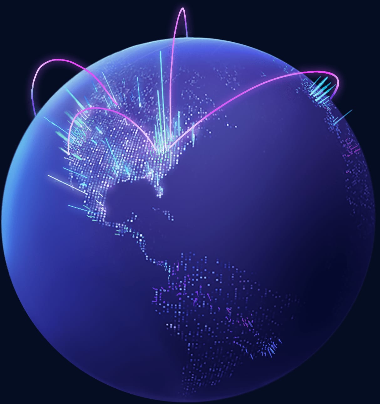 Planet earth with visualization of GitHub activity crossing the globe