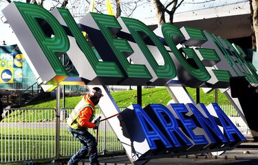 Parts of the Climate Pledge Arena signage are staged next to Fisher Green in front of the former KeyArena on Wednesday morning.   Amazon has the naming rights and has pledge the arena will be carbon-neutral.
The arena, home to the city’s incoming NHL franchise and WNBA’s Storm, will be powered 100% by renewable electricity when it opens by late-summer 2021.
Ref to more photos online


LO Linesonly

Wed Dec 2, 2020



 



LO Linesonly 215801