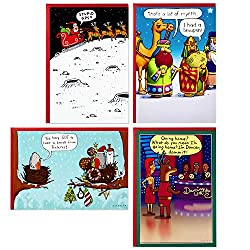 Hallmark Shoebox Funny Boxed Christmas Cards Assortment, Cartoons (4 Designs, 24 Christmas Cards wit