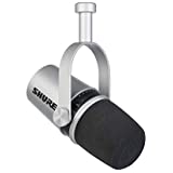 Shure MV7 USB Podcast Microphone for Podcasting, Recording, Live Streaming & Gaming, Built-In Headphone Output, All Metal USB/XLR Dynamic Mic, Voice-Isolating Technology, TeamSpeak Certified - Silver