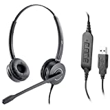 USB-Headset Noise-Cancelling Microphone Computer-Headphone Lightweight - Wired Headset for Zoom LYNC 3CX SFB Teams Call Center Business Office