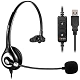 Corded USB Headsets Mono with Noise Cancelling Mic and in-line Controls, Wantek UC Business Headset for Skype, SoftPhone, Call Center, Crystal Clear Chat, Super Lightweight, Ultra Comfort (UC600)