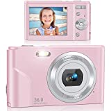 Digital Camera, Lecran FHD 1080P 36.0 Mega Pixels Vlogging Camera with 16X Digital Zoom, LCD Screen, Compact Portable Mini Cameras for Students, Teens, Kids (Pink)