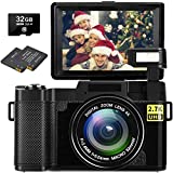 Digital Camera Vlogging Camera Full HD 2.7K 30MP Vlog Camera for YouTube Compact Digital Cameras with 32G Memory Card and 2 Batteries（Fixed Focus）