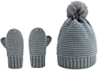 SOONHUA Baby Toddler Hat Gloves Set Winter Knitted Pompom Hat + Mittens Grey