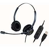 USB Phone Headset with Microphone Noise Cancelling, Binaural PC Headphone for Computer Office Call Center Business Skype Chat, w/Mic Mute for Work from Home Voice Recognition School Education