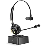 Bluetooth Headset with Microphone, Vogek Trucker Bluetooth Headset Noise Cancelling Mic with Charging Base, Hands-Free Wireless Headphones for Cell Phones PC Laptop Home Office Call Center Skype